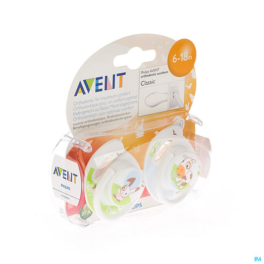 AVENT 2 SUCETTES SILIC ANIMAUX 6-18 MOIS