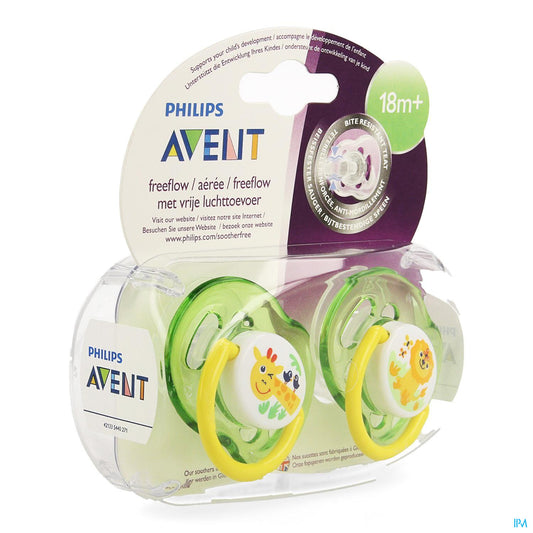 AVENT 2 SUCETTES ANIMAUX VERT +18M