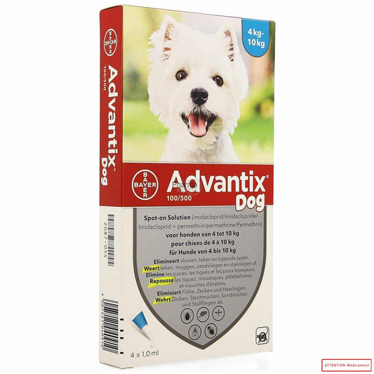 ADVANTIX 100/500 CHIEN 4-10 KG 4*1 ML