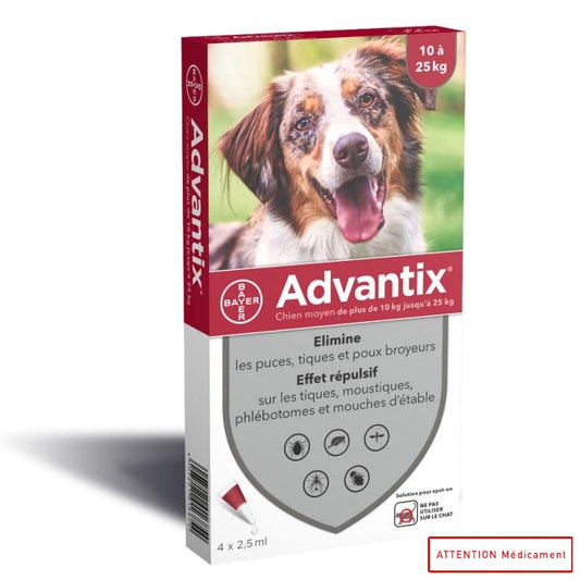 ADVANTIX 250/1250 CHIEN 10-25 KG 4*2,5ML