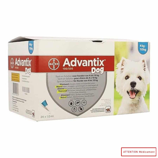 ADVANTIX 100/500 SPOT ON CHIEN 24*1 ML