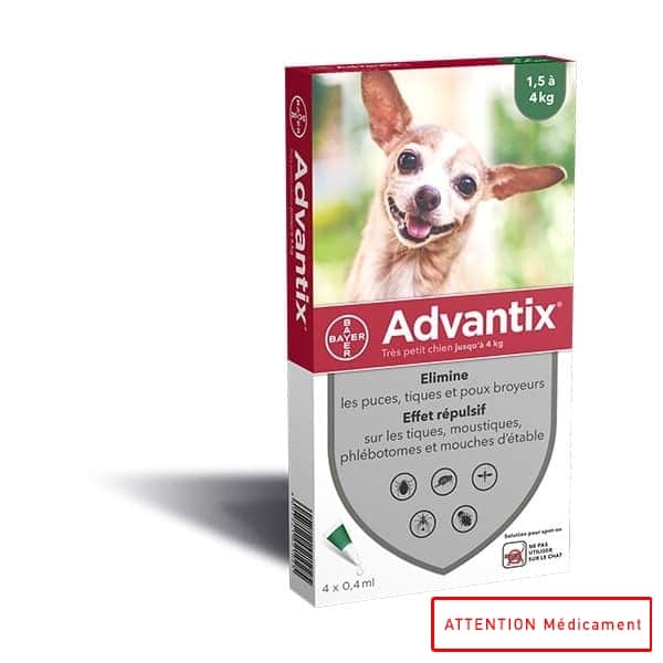 ADVANTIX 40/200 CHIEN <4 KG 4*0,4 ML