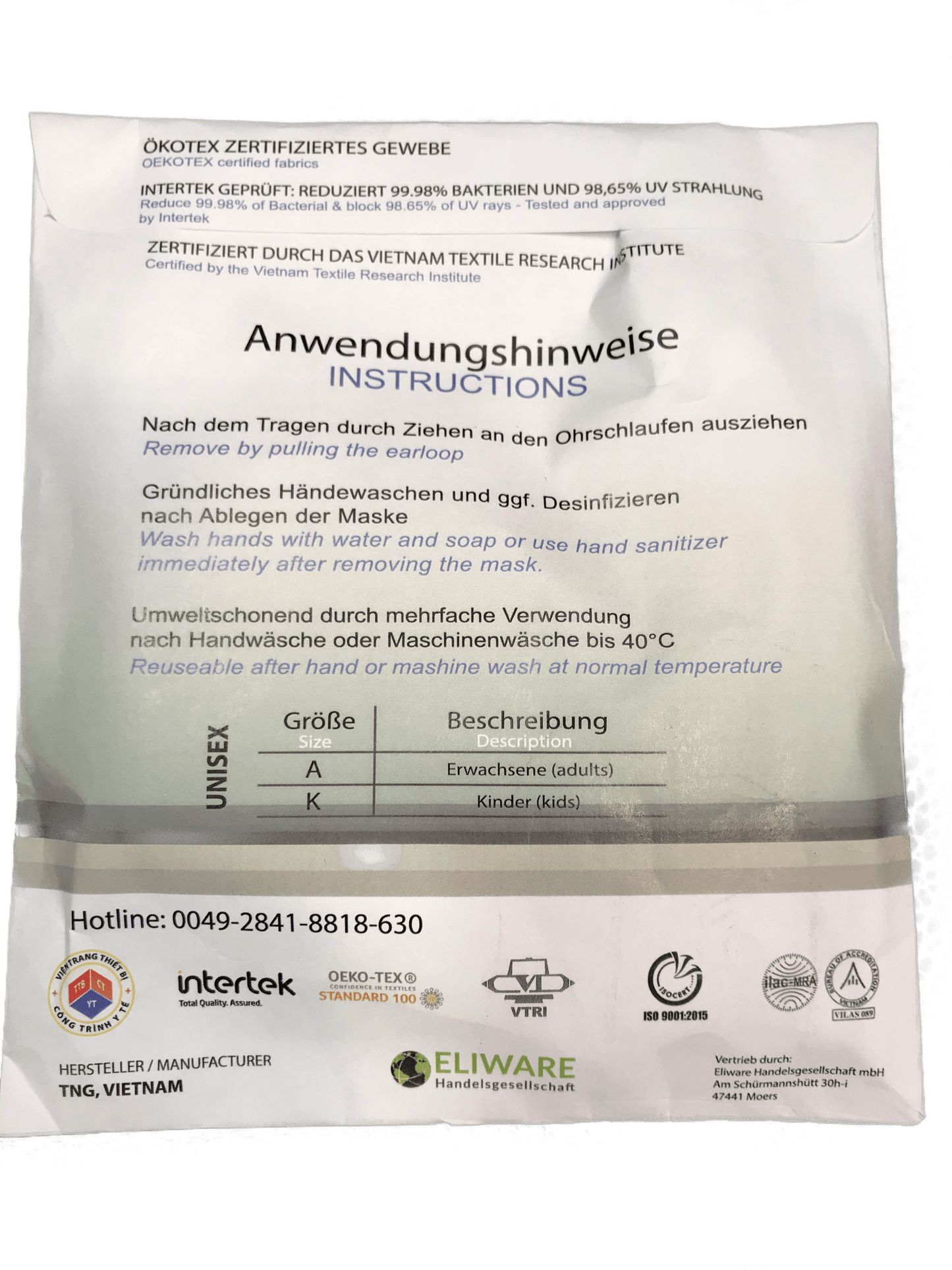 MASQUE ANTIBACTERIEN ENFANTS REGLABLE A 2