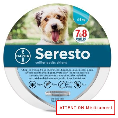 SERESTO DOG 1,25G+0,56G COLLIER VET <8KG